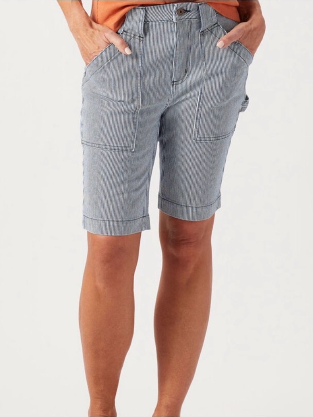 Duluth Trading Co. Navy and White Pinstripe Cargo Shorts